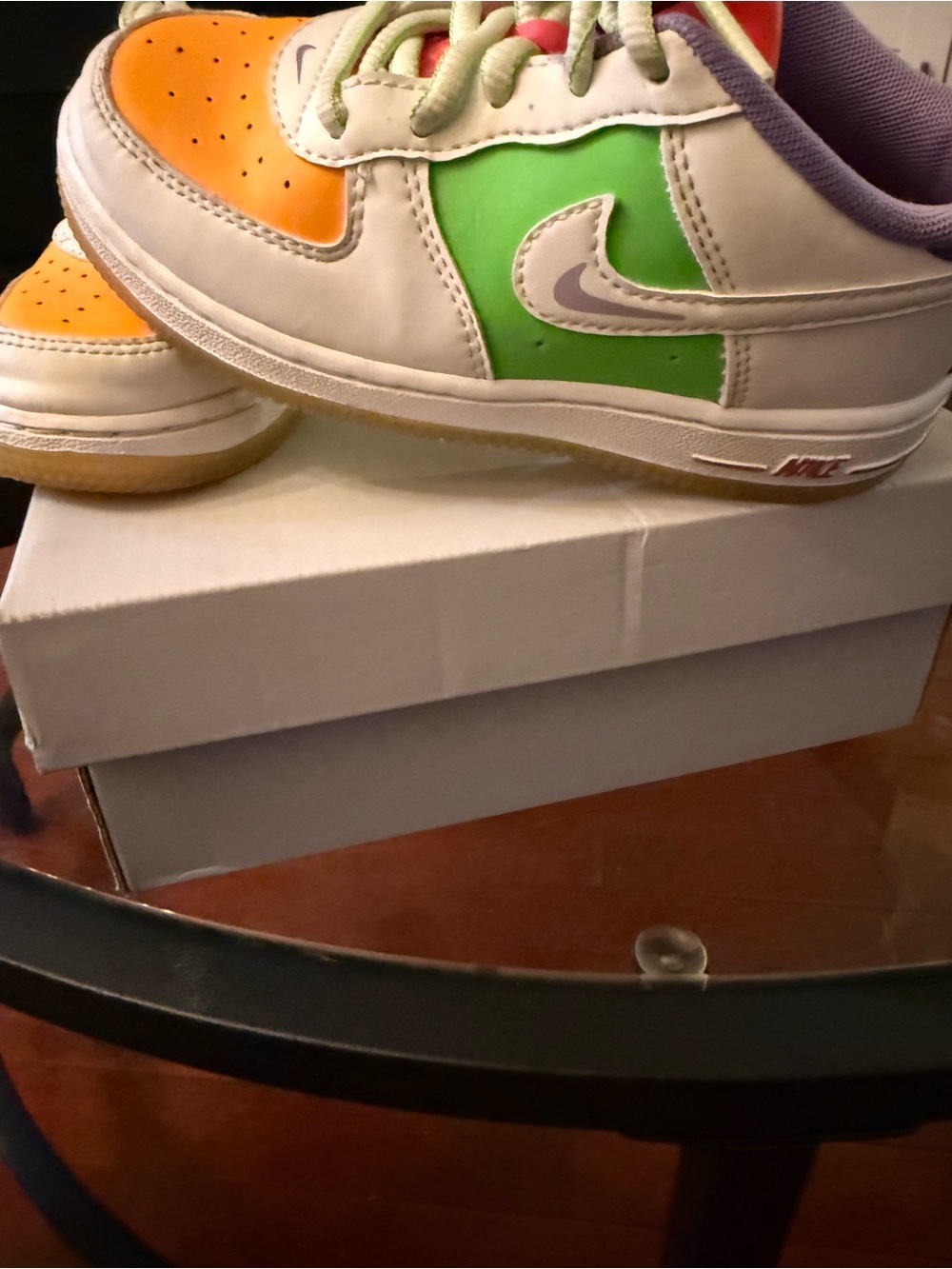 Nike Kids Low-Top Sneakers - White with Orange, Green & Purple Accents